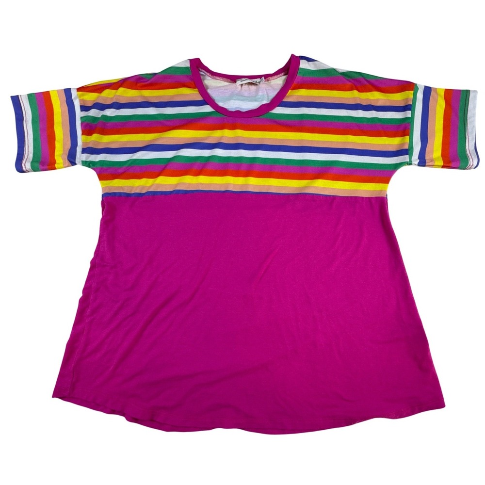 Southern Stitch Rainbow Stripe Fuschia Tunic Dress Size S‎ Casual